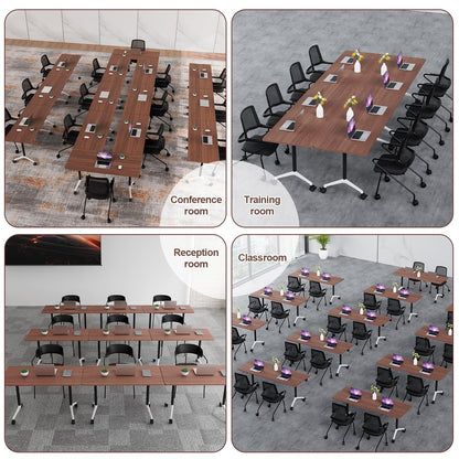 robwibw 63INCH Folding Conference Table On Wheels, 6 Pack Modular Walnut Rolling Conference Room Tables for 8-16 Person Training Table for Office Classroom(6, Walnut, 63 INCH)