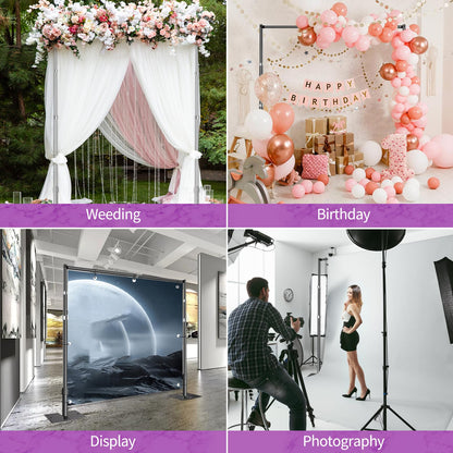 12x10 Pipe and Drape Stand Kit, Heavy Duty Backdrop Stand Adjustable, Sturdy Metal Back Drop Decoration Frame with Flat Base for Parties, Flower Wall, Wedding, Event,Trade Shows, Photo Shoot- Black