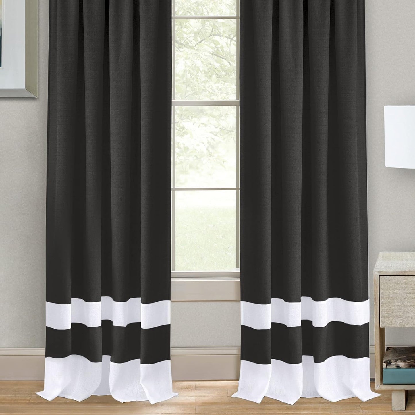 Collections Etc Darcy Two-Tone Rod Pocket Window Curtain Panel, Black, 52"X84"
