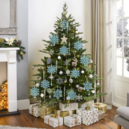 DearHouse 36pcs Plastic Snowflake Ornaments, Tiny Sparkling Glitter Snowflake Decorations on String for Christmas Trees