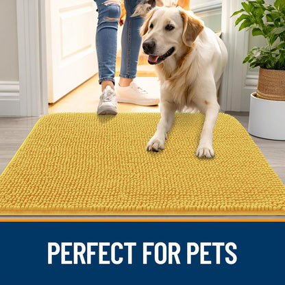OLANLY Dog Door Mat - Absorbent Non-Slip Washable Doormat for Muddy Paws | Quick Dry Chenille, 24x16, Yellow
