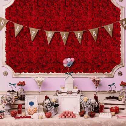 GOUZIBHD Red Hydrangea Flower Wall Backdrop for Wedding Party Baby Bridal Shower Home Hanging, 6 PCS Flower Wall Panel Decor, 24 X 16 in Floral Panel Artificial