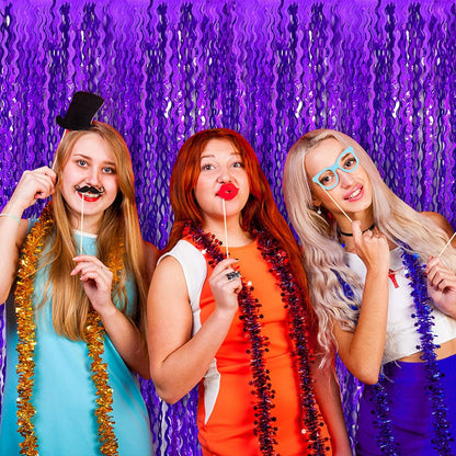 Skiennix Tinsel Foil Fringe Curtains - Sparkling Wavy Backdrop for Party Decorations | Photo Booth Props