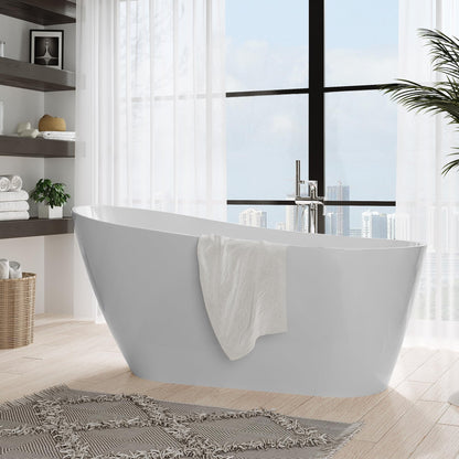 67" Freestanding Bathtub, Black Exterior White Interior Acrylic Stand Alone Soaking Tub, Modern Oval Bath with Ergonomic Design and Chrome Drain for Bathroom Remodel and Home Spa