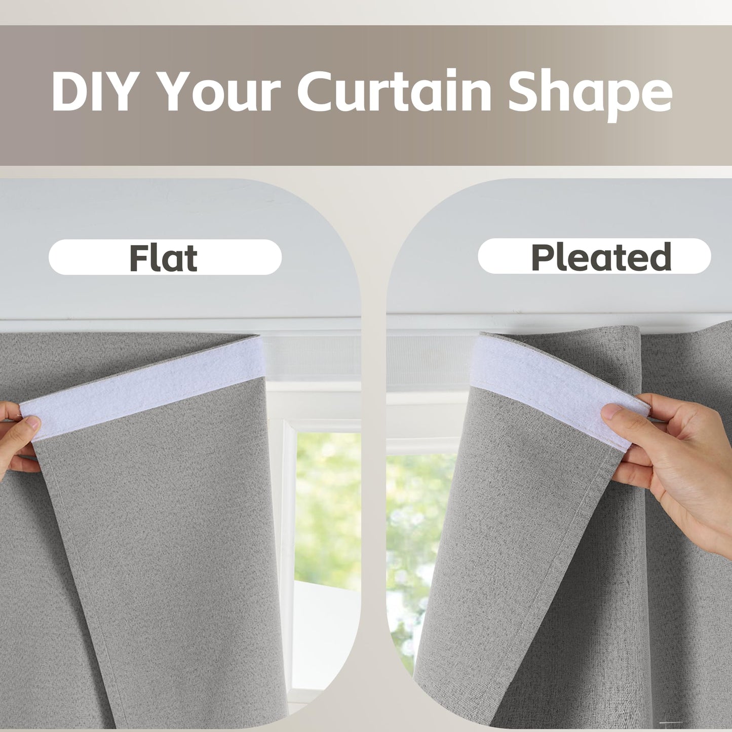NICETOWN Grey Faux Linen 100% Blackout Blind Large Doorway Curtain Self Adhesive Drape, No Drill Easy to Install for Living Room Window Treatment, W59 x L84, 1 Panel