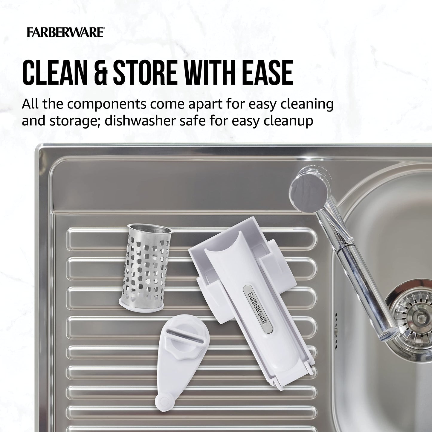 Farberware Professional Rotary Grater with Fine Etched Stainless Steel Drum, 4.33x5.51x3.54 Inch, White