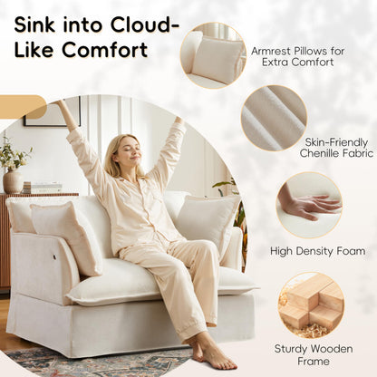 ERYE 47" Chenille Upholstered Accent Chair Wide Seat Armchair for Living Room Bedroom, Modern Upholstered Armchair W/ 2 Pillows and USB-C Ports for Home Apartment Office