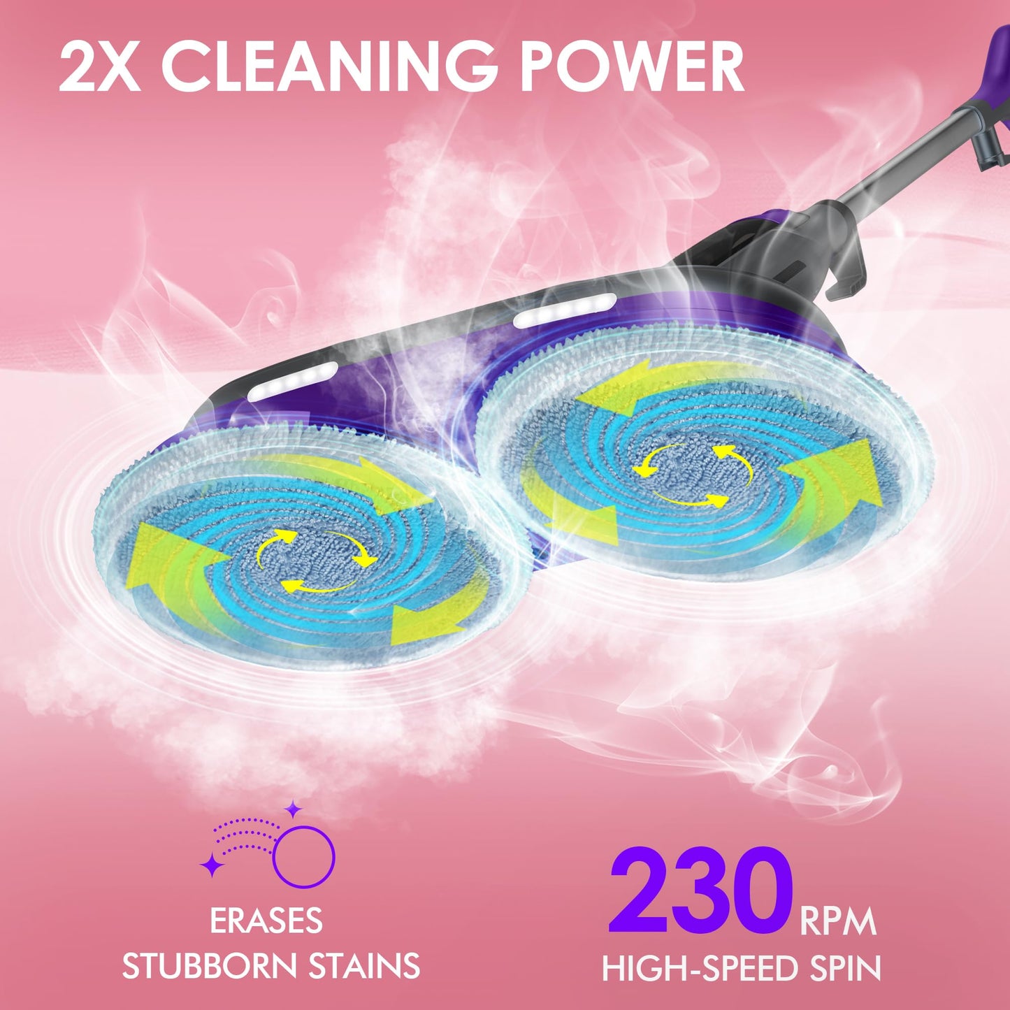 BOJUK Scrub & Steam Mop with Rotating Mop Pads, 4 Cleaning Modes & LED Headlights, 6 Scrub Pads, Large Tank, Swivel Steering, All-in-One Hard Floor Cleaner