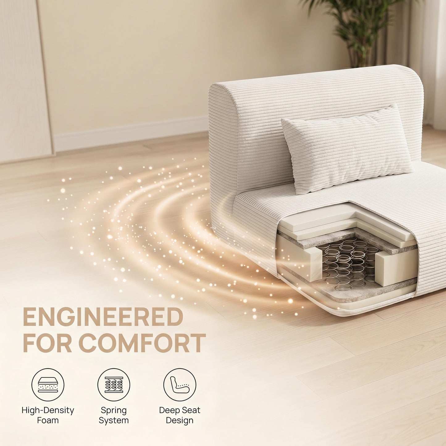 Trygoal 100" Sectional Boneless Couches Set for Living Room, Movable L Shaped Upholstered Modular Couch with 5 Pillows, DIY Combination Cloud Sofa for Apartment & Bedroom, White