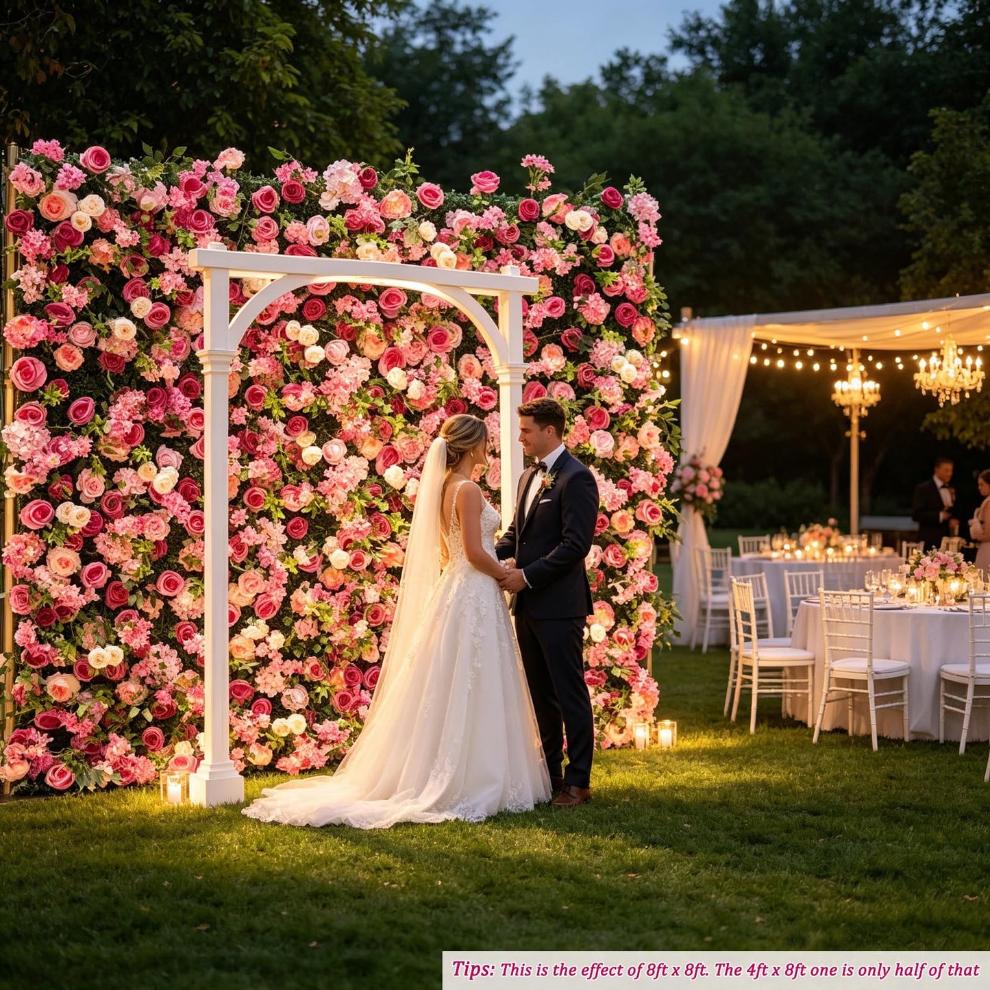 CreateView Artificial Flower Wall Wedding Backdrop, Luxury‌ 3D Silk Floral Party Decor for Wedding Home Hotel Party Baby Show Decor, Quick Assembly/Storage 4 * 8ft (120 * 240cm)