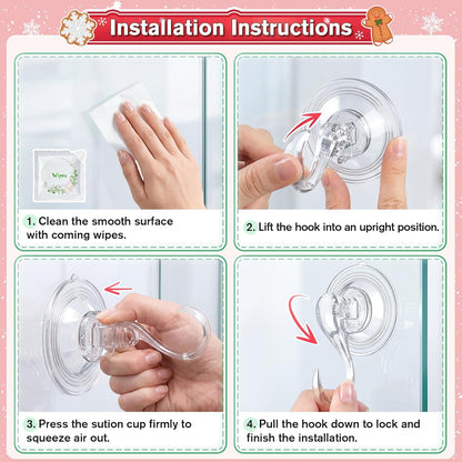 VIS'V Wreath Hanger - Heavy Duty Suction Cup Hooks | 22 LB Capacity, Removable & Reusable, Clear, 2 Pcs