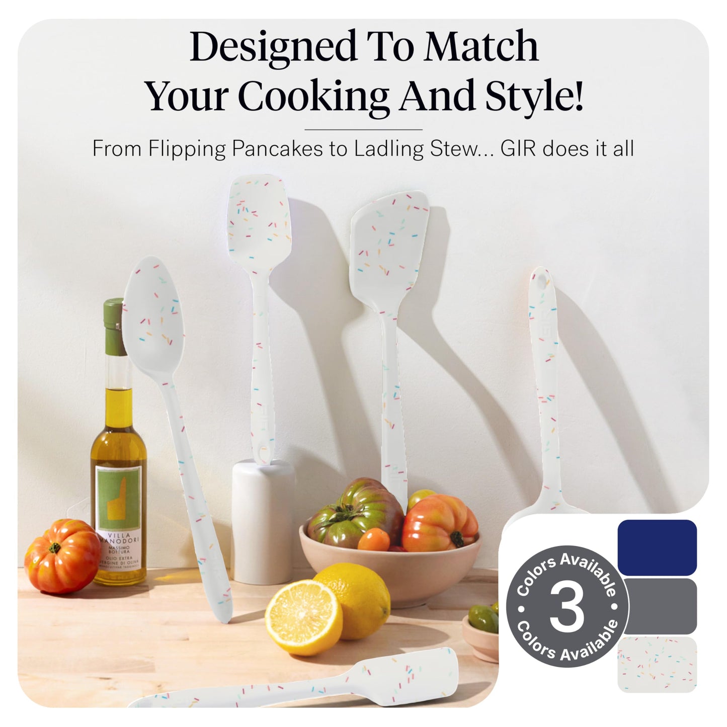GIR: Get It Right 10-Piece Silicone Ultimate Kitchen Utensil Set – Spatulas, Ladle, Flip, Spoons, Whisk, Peeler & Spoonula – Nonstick, Non-Toxic, Heat-Resistant – Sprinkles