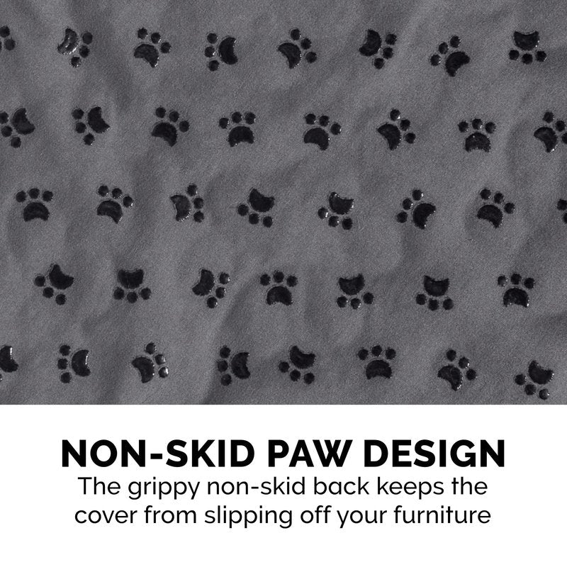 Furhaven Waterproof & Non-Slip Large Sofa/Couch Cover Protector for Dogs, Cats, & Children - Quilted Paw Print Living Room Furniture Cover - Gray, Large Sofa