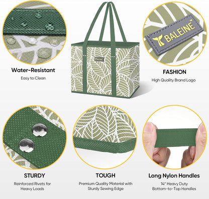 BALEINE 3Pk 2Pk Bags(16"913 Reusable Grocery Bags + Insulated Reusable Grocery