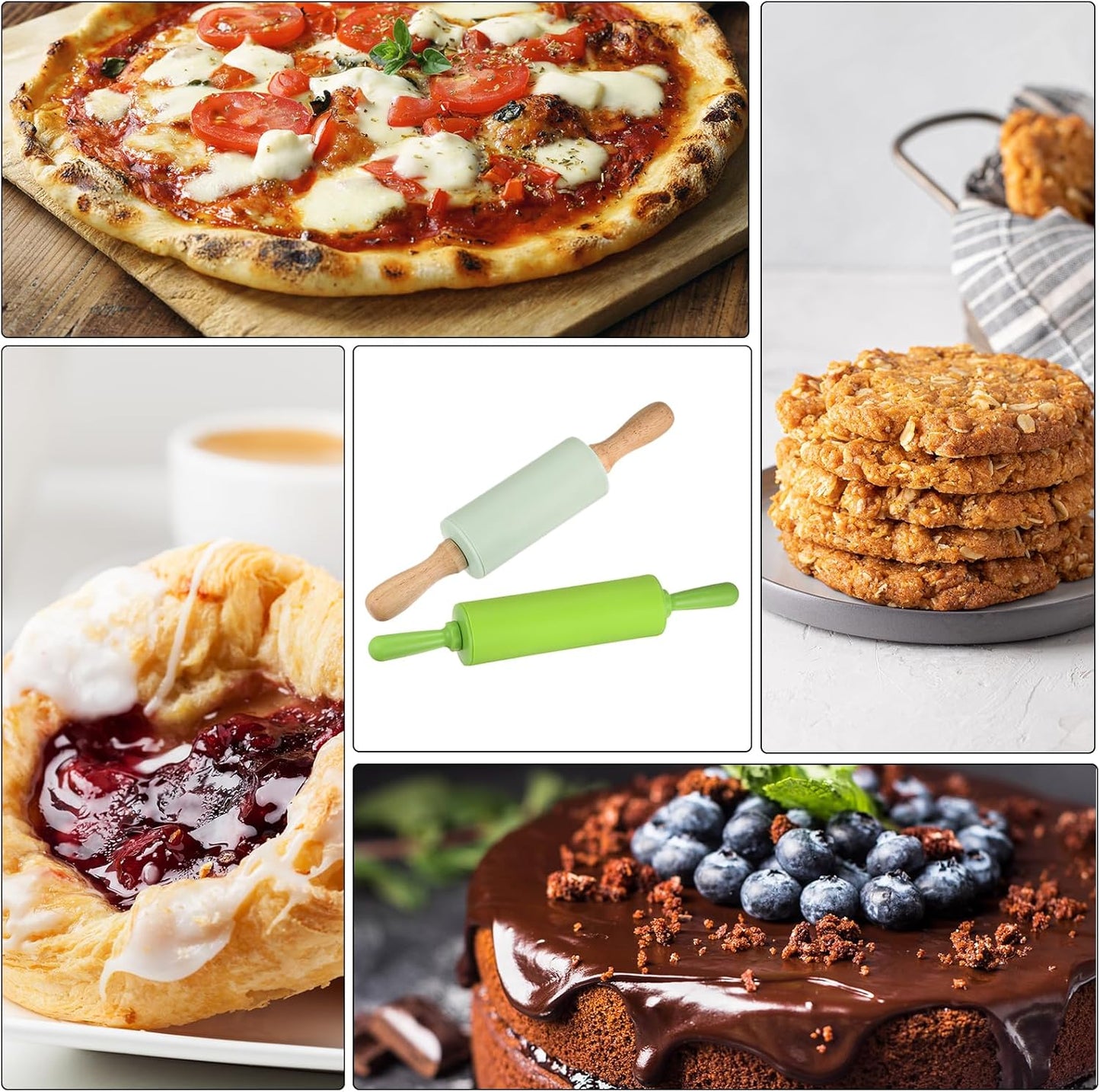 17 Inch HARFINGTON Silicone Rolling Pins for Baking Wooden Handle Non Stick Rolling Pin Small Roller Play Dough Rolling