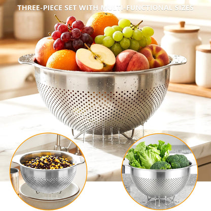 QBGSFSYG 18/8 Stainless Steel Colander for Kitchen - Fine Mesh Strainer with Handle - Rice Strainer Fine Mesh for Vegetables, Fruits, Eggs, Noodles and Pasta, Collander, Dishwasher Safe (4QT)