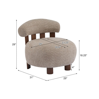 Merax Boucle Fabric Accent Chair, Modern Upholstered Barrel Armlesschair with Wooden Legs, Comfy Lounge Chair for Living Room Bedroom Office, Soft Reading Chair, Light Brown
