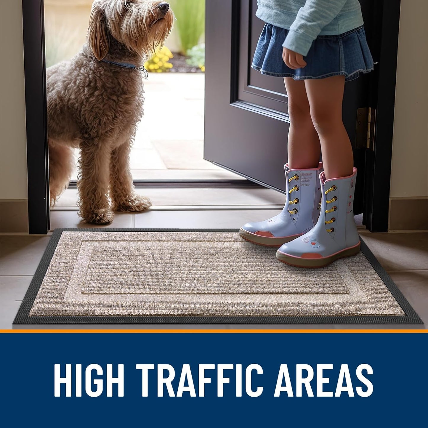 OLANLY Waterproof Front Door Mat - All-Season Indoor/Outdoor Doormat, Easy Clean, 29.5x17, Camel