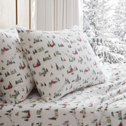 Martha Stewart - Flannel Sheets King Size, Anti-Pilling & Wrinkle Resistant Cotton, Touchably Soft for All-Season Comfort - Bed Sheets with Matching Pillowcases & Fitted Sheet (Ski Village Green)