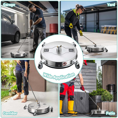 TRELVEX Pressure Washer Surface Cleaner with 4 Wheels 4000 PSI Stainless Steel Housing 1.8 to 3.7 GPM Water Flow Pressure Washer Attachment 1/4" Quick Connector for Patios, Driveways (16.5")