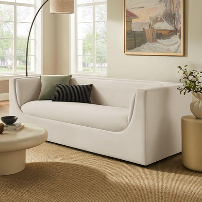 Modway Hilda 86 Inch Modern Curved Back Performance Velvet Sofa in Alabaster – Plush Upholstered 3-Seat Couch for Living Room, Apartment, Office