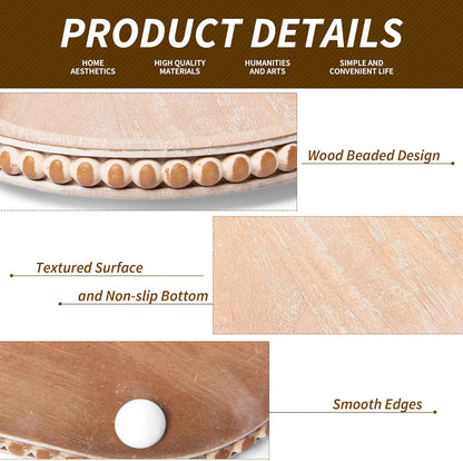 15in Counter,Living HPC Decor Oval Tray for Home Decor - Brown Wood Beaded Tray - Decorative Serving Tray,Rustic