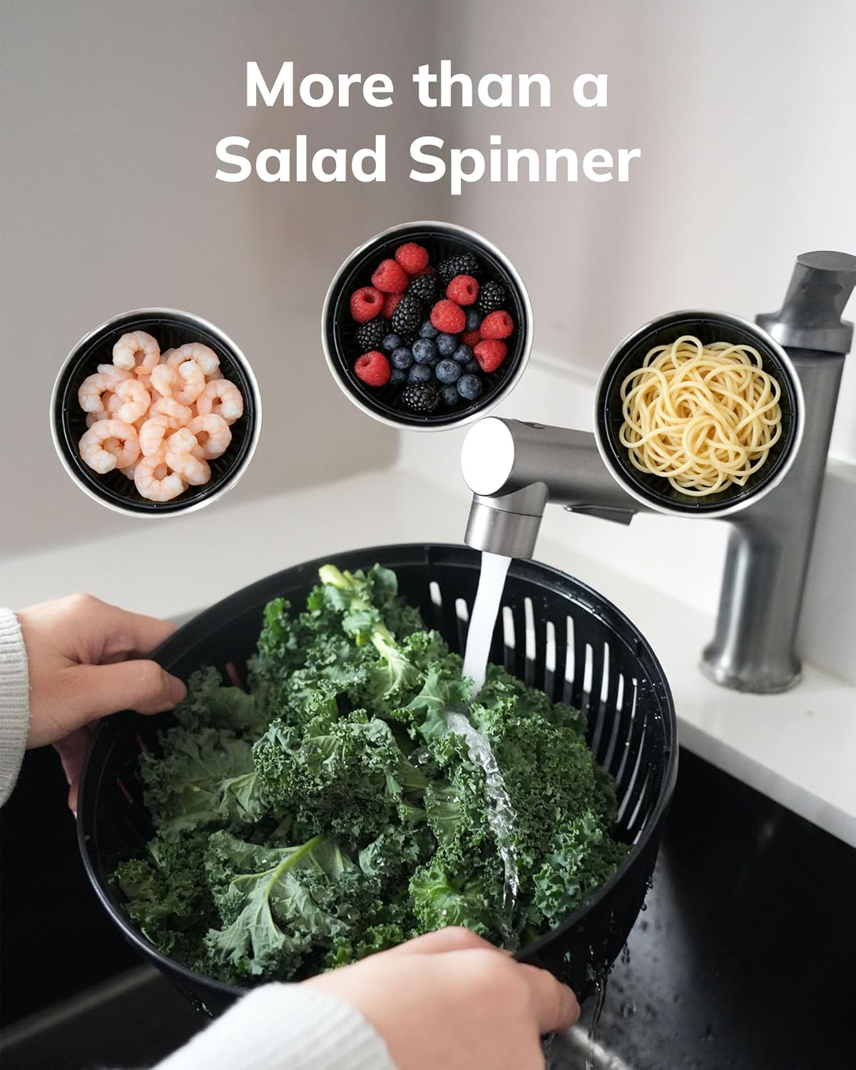 5.3 Salad Spinner, Qt Large Lettuce & Vegetable Cleaner with Non-Slip Bottom, Quick Stop Button, Dishwasher Safe Fruit