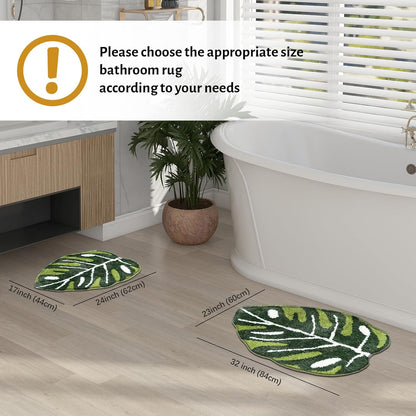 Cute Monstera Leaf Shaped Bathroom Rugs Non Slip Bath Mat Absorbent Washable Small Bath Matt Bathroom Decor