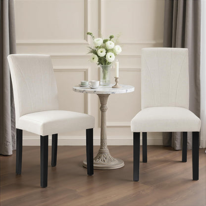 VECELO Upholstered Dining Chairs Set of 6, Modern Fabric and Solid Wood Legs & High Back, Parsons for Kitchen/Living Room- Beige