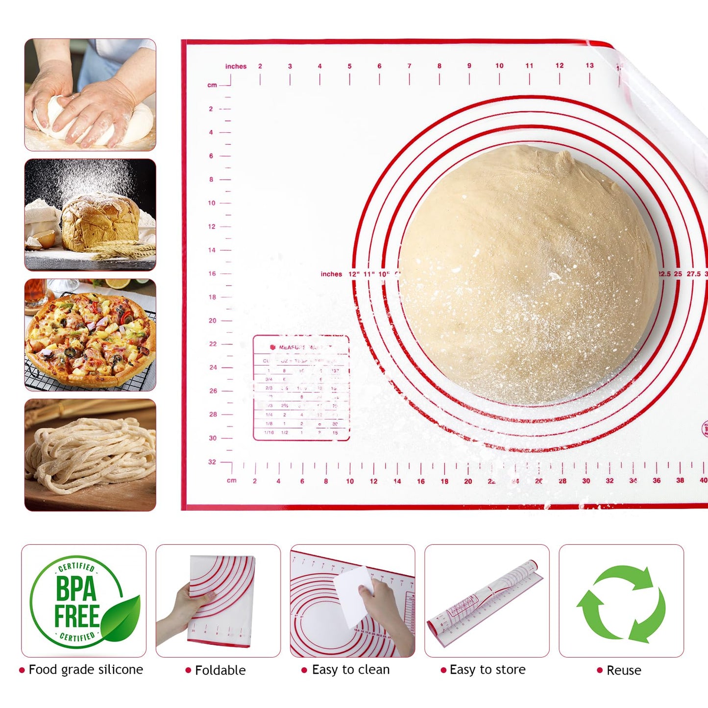 Amremsu Adjustable Rolling Pin 19 Baking Tool Set and Silicone Baking Pastry Mat Set,Thickness Rings,Stainless Steel Dough Roller Rolling Pins for Baking Dough, Pizza, Pie, Pastrie(Red Mat)