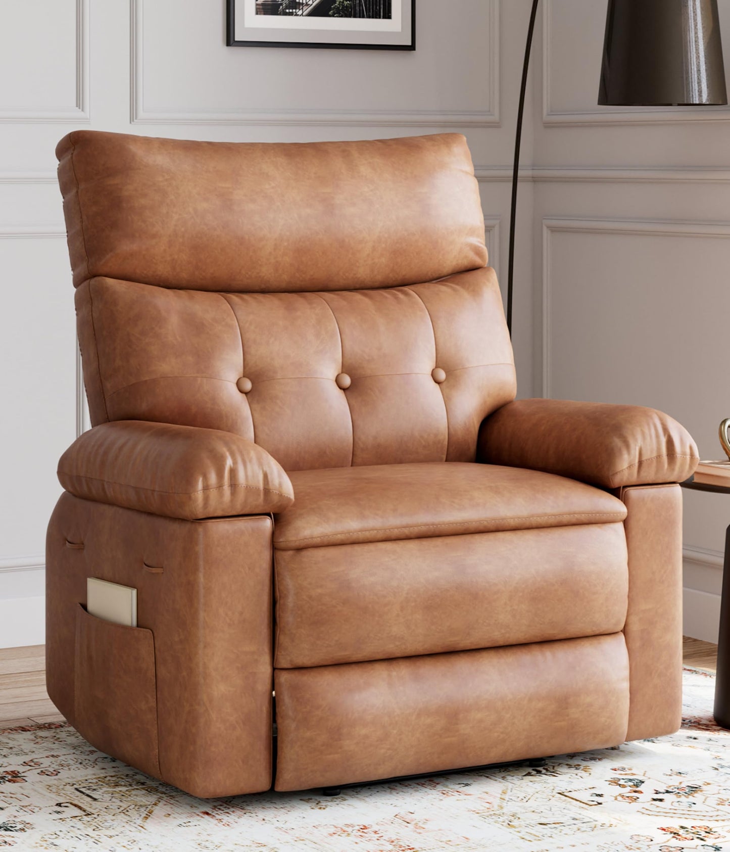 GarveeHome Recliner Chair - PU Leather Manual Recliner for Adults, Lazy Chair with 1.5X Sponge Comfort Arm and Back for Living Room, Bedroom