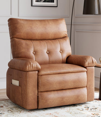 GarveeHome Recliner Chair - PU Leather Manual Recliner for Adults, Lazy Chair with 1.5X Sponge Comfort Arm and Back for Living Room, Bedroom