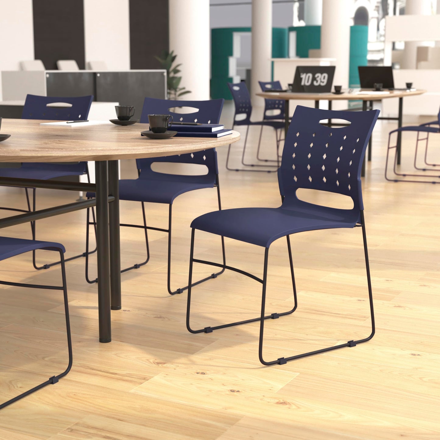 Flash Furniture HERCULES Series 881 lb. Capacity Navy Sled Base Stack Chairs with Air-Vent Back, Set of 5