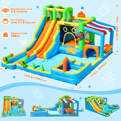 FBSPORT Inflatable Bounce House Double Water Slide,11 in 1 Inflatable Water Slide Park with 680W Blower, Splash Pool, Climbing Wall, Bouncy Castle for Indoor Outdoor Backyard