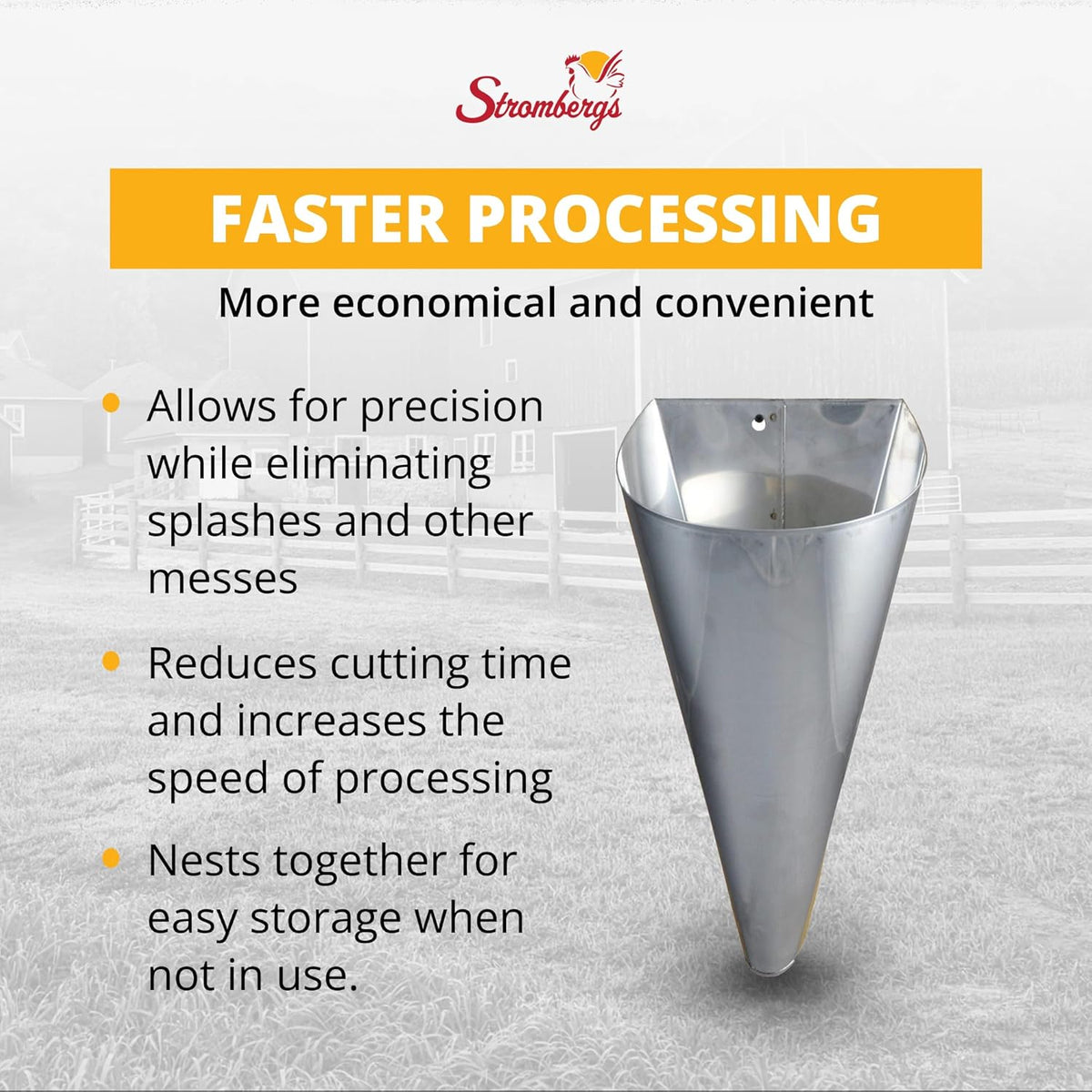 Hemmed Stromberg's Poultry Processing Killing Cone, Galvanized Steel Restraining Cone for Chickens, Game Birds, Ducks
