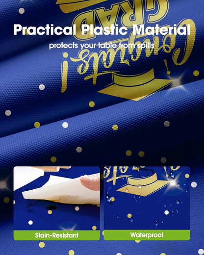 Pureegg Graduation Decorations - Disposable Plastic Tablecloths | 8 Pack, 54 x 108 Inch, Leakproof Blue Cover for Class of 2026 Party