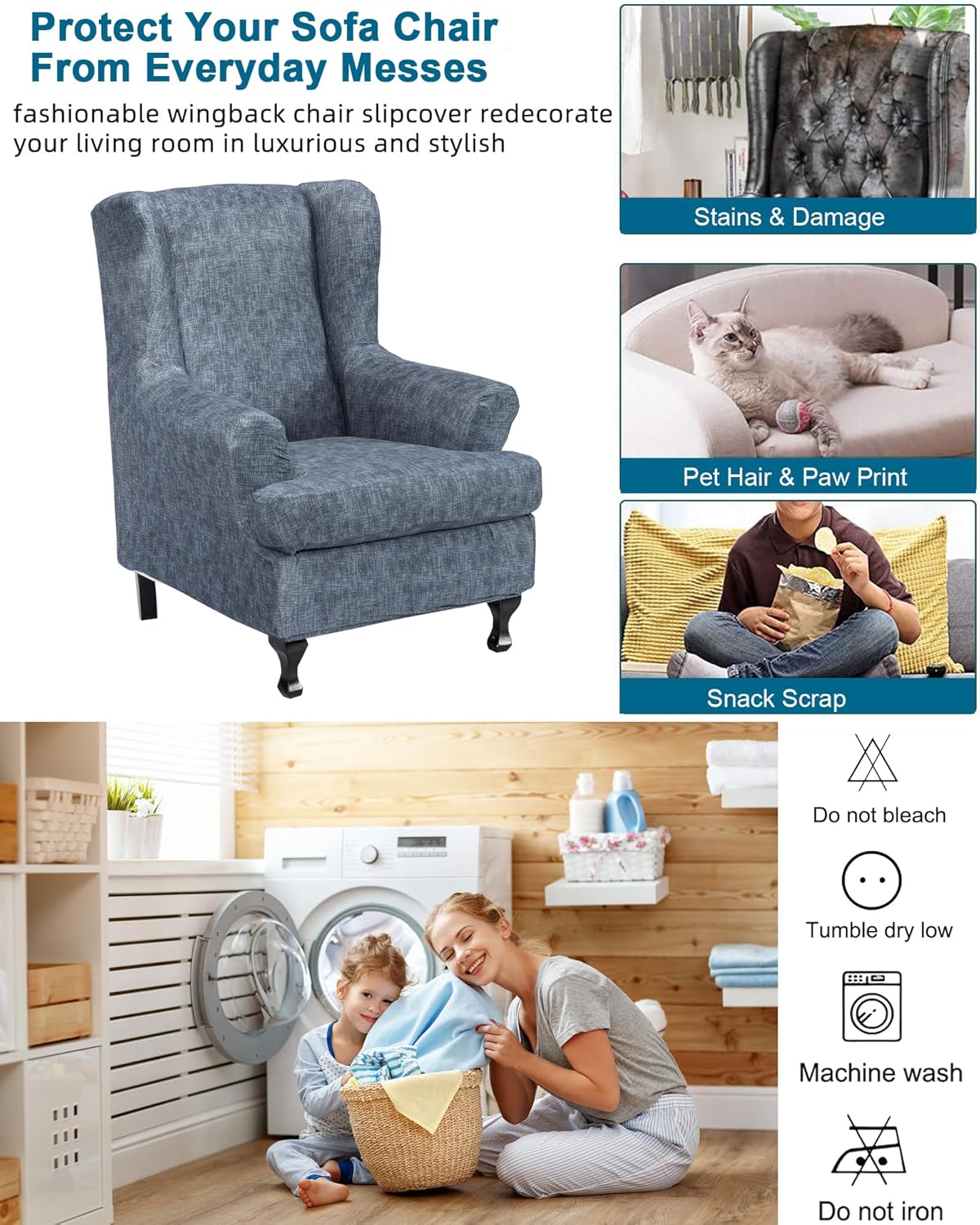 2 Chair,A02 CRFATOP Printed Wing Chair Slipcovers Piece Stretch Wingback Chair Cover Spandex Fabric Wingback Armchair