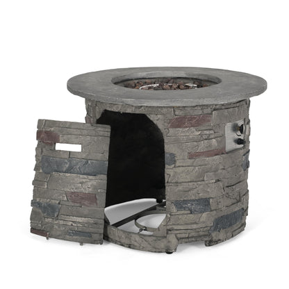 YOPTO Outdoor 32" Round Propane Fire Pit Table,40,000 BTU,MgO Stone Finish with Lightweight Concrete and Natural Stone Finish,Patio Heater for Garden Backyard Deck,Rain Cover,Stone Gray