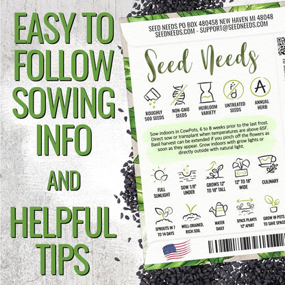 (20 Packs) Seed Needs Basil Seeds for Planting Italian Large Leaf Herbs - Non-GMO Heirloom & Untreated - Grow an Indoor