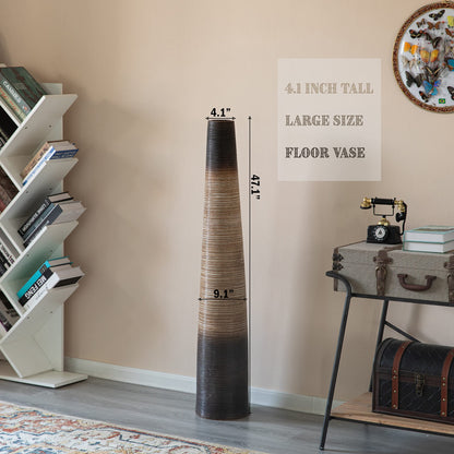 47-Inch Tall Handcrafted Brown Ceramic Floor Vase - Waterproof Cylinder-Shaped Freestanding Vase, Ideal for Tall Floral Arrangements and as a Standalone Piece