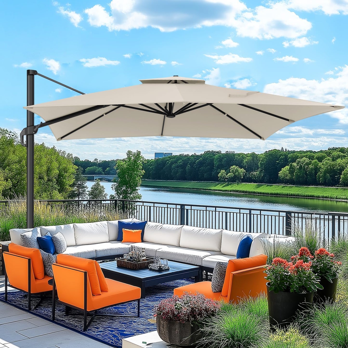 HOTEEL Patio Umbrella - 10ft Cantilever Umbrella Outdoor for Patio, Offset Umbrellas with Double Top Vent, UV resistant & Fade resistant, Large Table Umbrella on Clearance for Deck, Pool, Market, Backyard - Beige