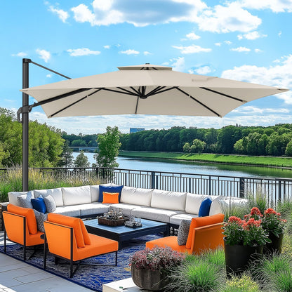 HOTEEL Patio Umbrella - 10ft Cantilever Umbrella Outdoor for Patio, Offset Umbrellas with Double Top Vent, UV resistant & Fade resistant, Large Table Umbrella on Clearance for Deck, Pool, Market, Backyard - Beige