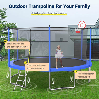 Tatub 14FT Trampoline for Kids and Adults, Outdoor Recreational Trampolines with Basketball Hoop & Enclosure Net, Blue