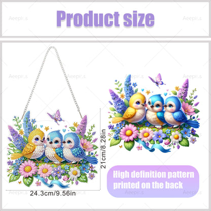 Aeepics Hanging Diamond Art Kit for Adult, DIY Diamonds Painting Pendant Ornament Kit, Acrylic Diamond Art Painting Board Kit (Birds)