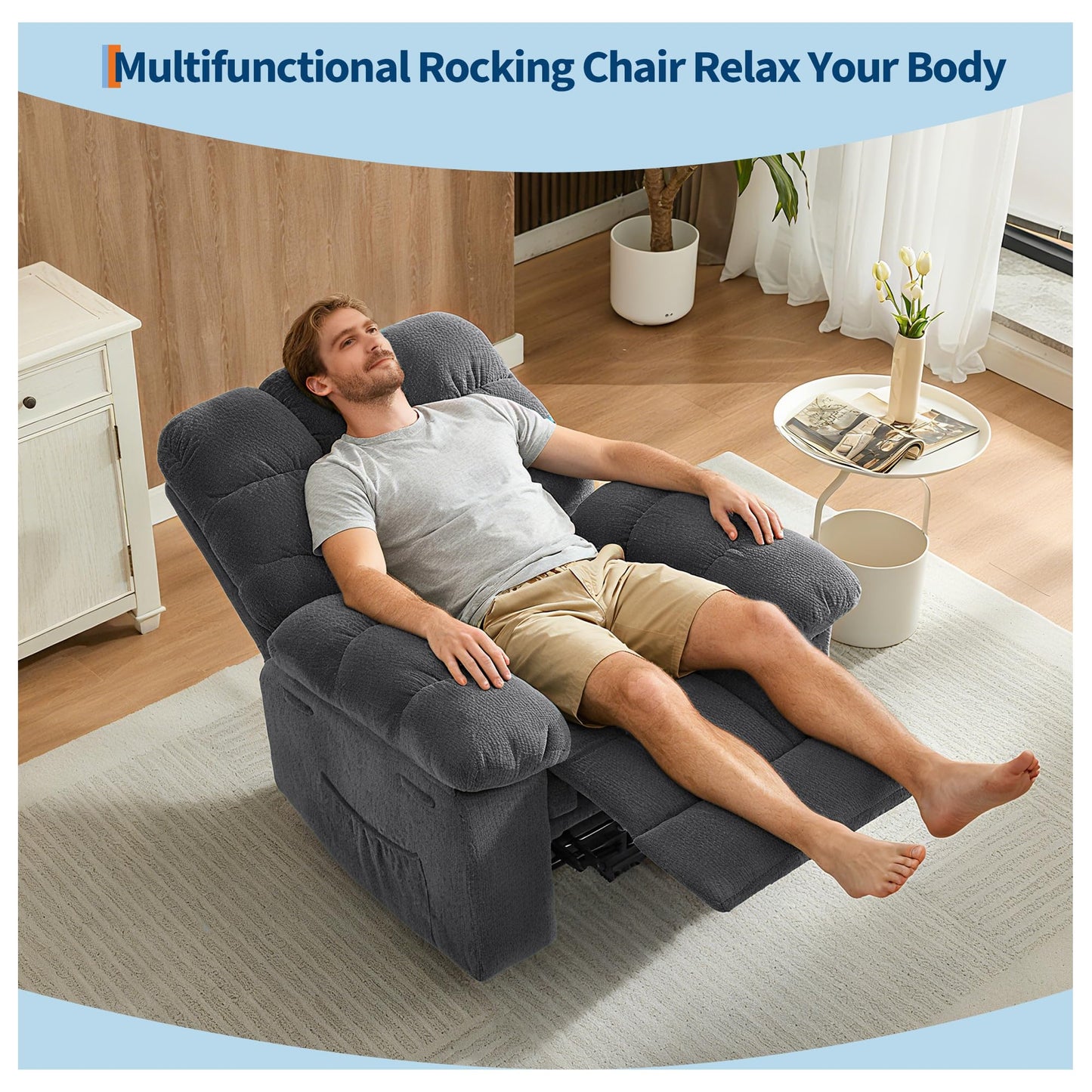 Garvee Manual Recliner Chair,Ergonomic Overstuffed Breathable Fabric Reclining Chair with Side Pockets,q235 Steel Frame Lazy Boy Recliner Single Sofa for Living Room Bedroom