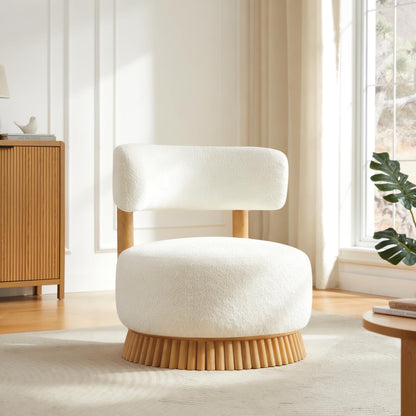 Merax Armless Accent Chairs for Living Room, Modern Farmhouse Comfy Chairs with Wooden Base Featuring Thatched Roof Rod Design, Cozy Upholstered Chair for Bedroom Room Reading Corners, Beige