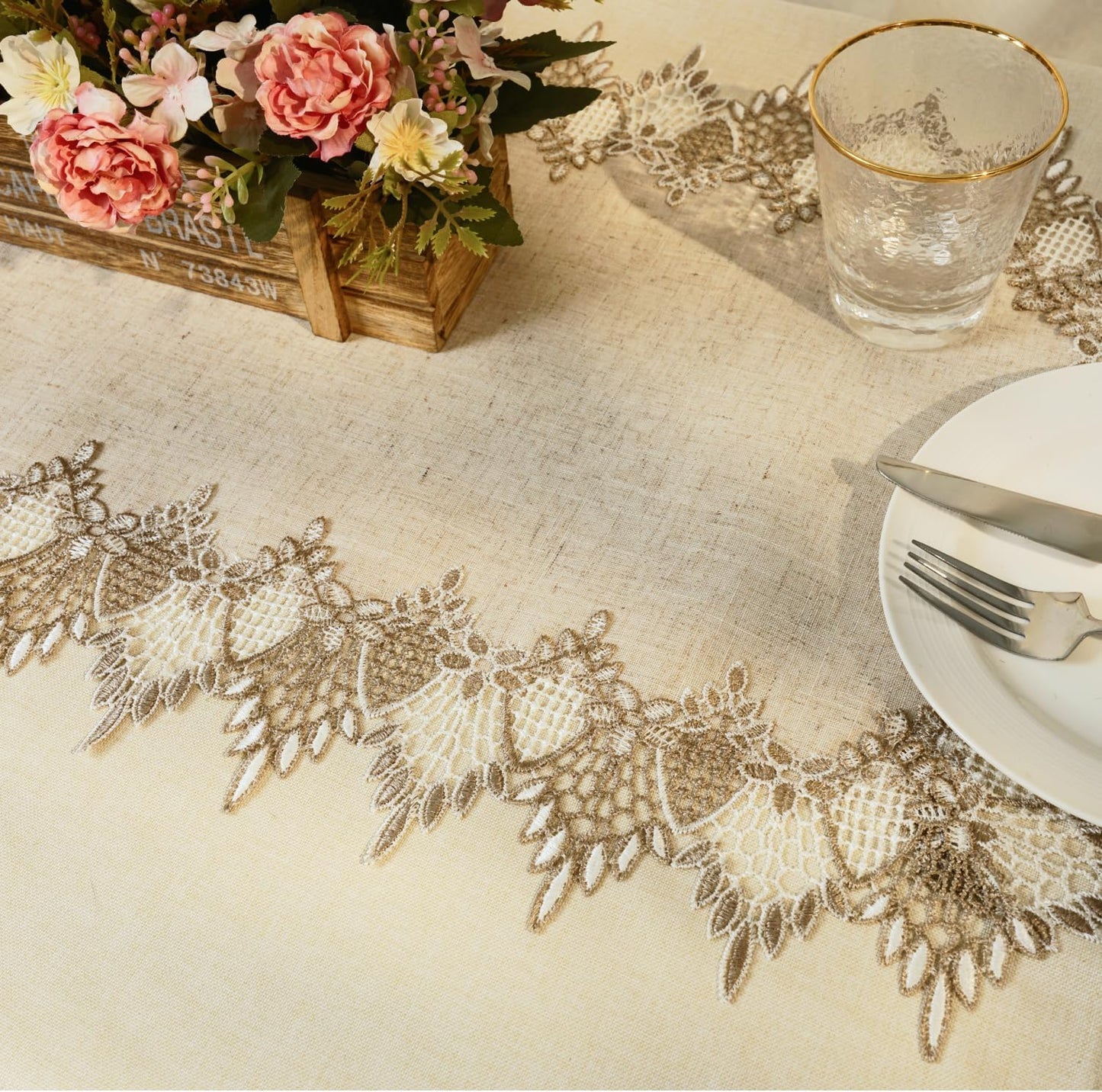 36 Inches 16 36 Inch) Phantomon Neutral Linen Table Runner Beige Embroidered Runner Lace Centerpiece for Dresser Tops