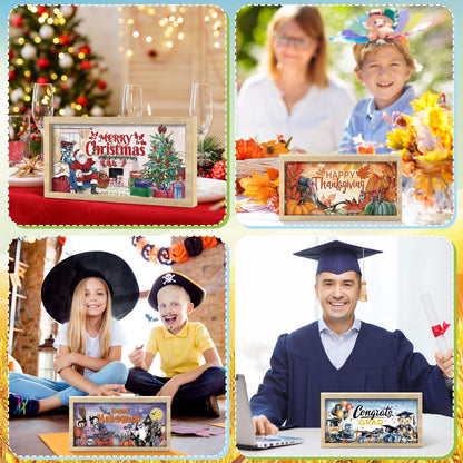 RattanView 25 Pcs 9.7 x 4.8" Interchangeable Seasonal Decor Holiday Sign Wooden Desk Table Decor Interchangeable Welcome Sign with Wooden Frame Wreaths for Summer Office Home Rustic Tiered Tray