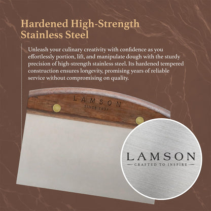 Lamson Kitchen Utensils - 3" x 6" Bench Scraper, High-Carbon Stainless Steel Dough Scraper, Ergonomic Riveted Walnut Handle, Handcrafted, Full-Tang Design, Built to Last