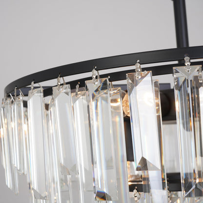 CHGUOSZ Black Modern Round Top K9 Crystal Chandelier Lighting Fixture, 8 Lights Round K9 Crystal Adjustable Hanging Lamp for Dining Room Bedroom Living Room,Hallway,Bar,Kitchen W24'